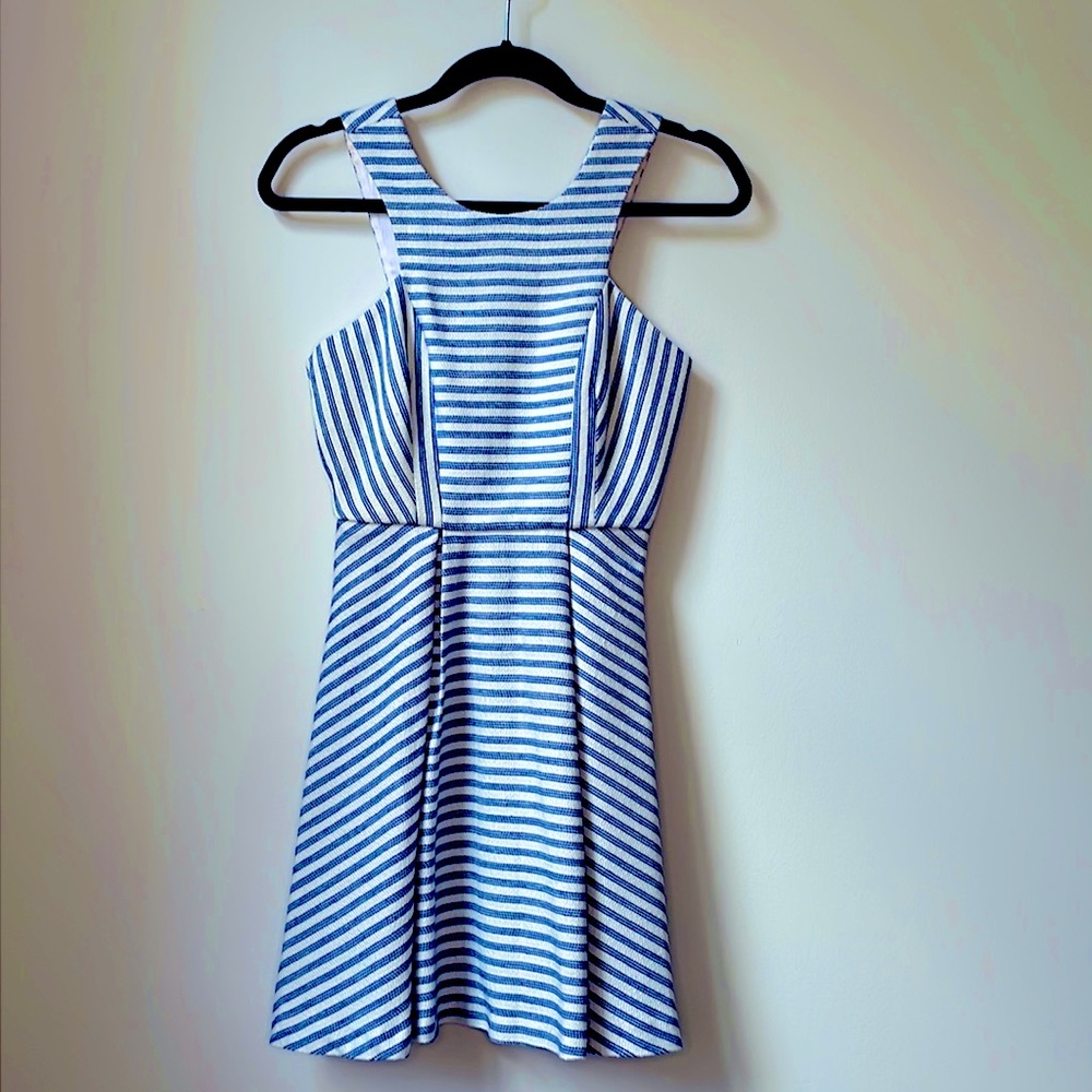 BCBGeneration Royal Blue & Cream textured stripe dress